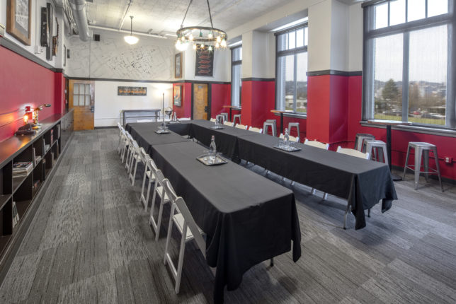 A long table seating arrangement at the Sunset Room