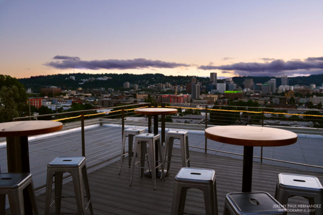 The roof deck at sunset.